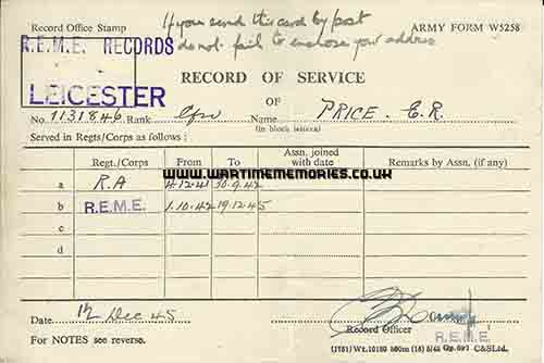 Edward Price Record of Service